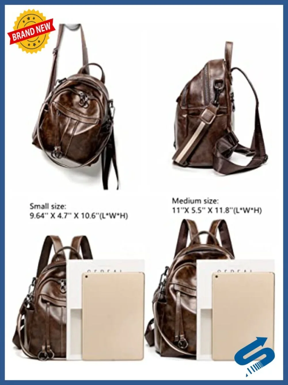 Faux Leather Backpack Purse for Women Convertible Shoulder Bag Rucksack